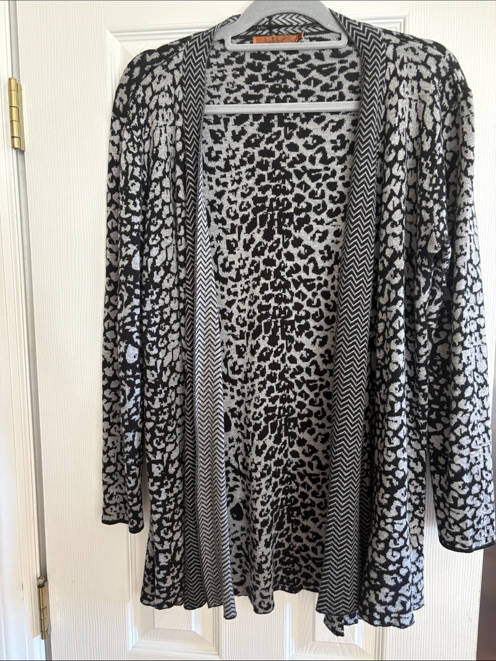 Belldini Black and White Leopard Open Cardigan